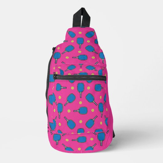 Aangepaste tekst Roze en blauw Pickleball Playtime Sling Bag (Voorkant)