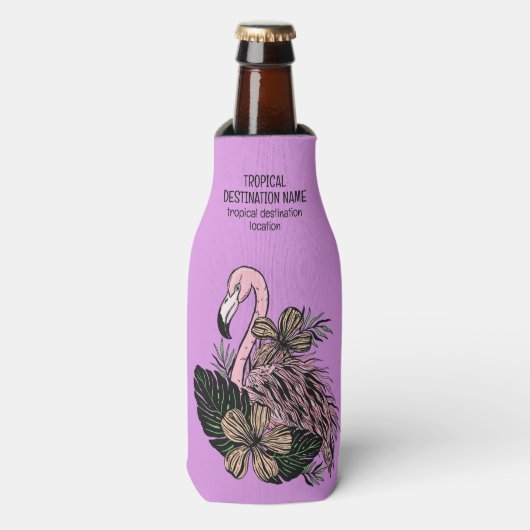 Aangepaste tekst Roze Flamingo Flesjeskoeler (Fles Voorkant)