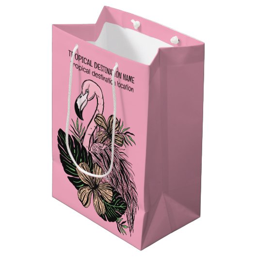 Aangepaste tekst Roze Flamingo Medium Cadeauzakje (Voorkant Gekanteld)
