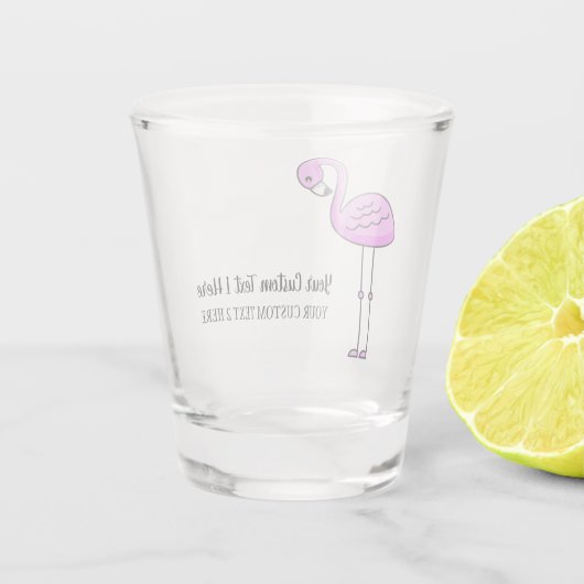 Aangepaste tekst Roze Flamingo shot glas (Achterkant)