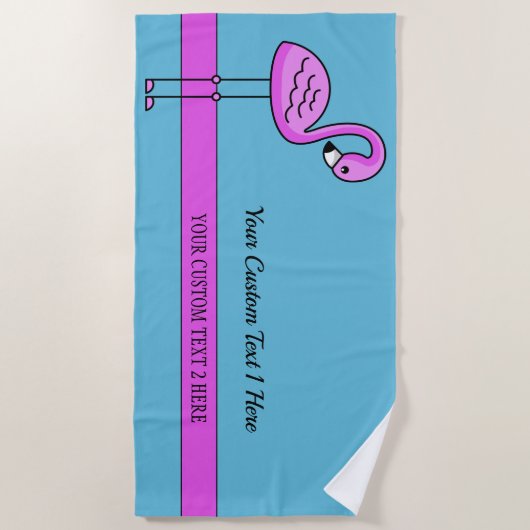 Aangepaste tekst Roze Flamingo strandlaken (Voorkant)