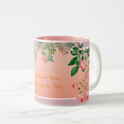 Aangepaste tekst / Roze fluitbloemen van lente Tweekleurige Koffiemok (Voorkant rechts)