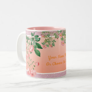 Aangepaste tekst / Roze fluitbloemen van lente Tweekleurige Koffiemok