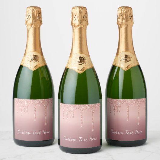 Aangepaste tekst Roze goud blozen glitters glinste Sparkling Wijnetiket (Flessen)