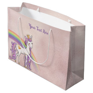Aangepaste tekst/ Roze Goud Witte Eenhoorn Regenbo Groot Cadeauzakje