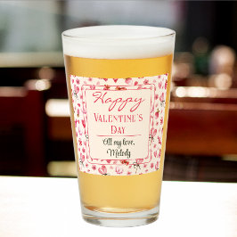 Aangepaste tekst, Roze Happy Valentine's Day Pint  Glas