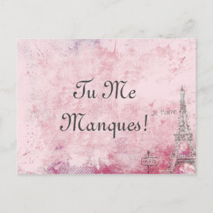 Aangepaste tekst roze Ik mis je Parijs Eiffel Fran Briefkaart