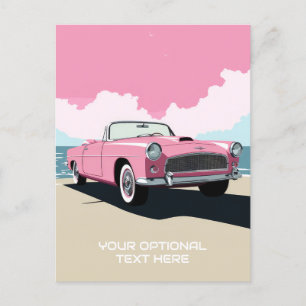 Aangepaste tekst Roze Klassieke Auto Briefkaart