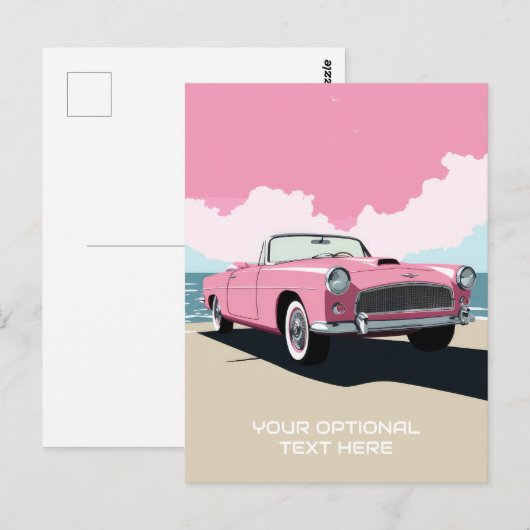 Aangepaste tekst Roze Klassieke Auto Briefkaart (Voorkant / Achterkant)