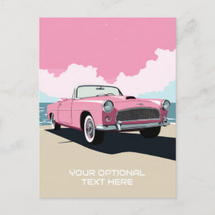 Aangepaste tekst Roze Klassieke Auto Briefkaart