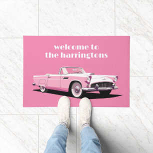 Aangepaste tekst Roze Klassieke Auto Deurmat