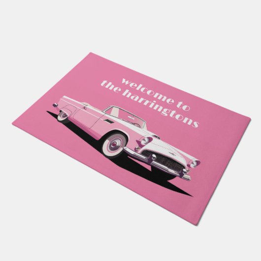 Aangepaste tekst Roze Klassieke Auto Deurmat (Schuin)