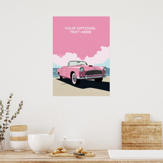 Aangepaste tekst Roze Klassieke Auto Poster (Keuken)