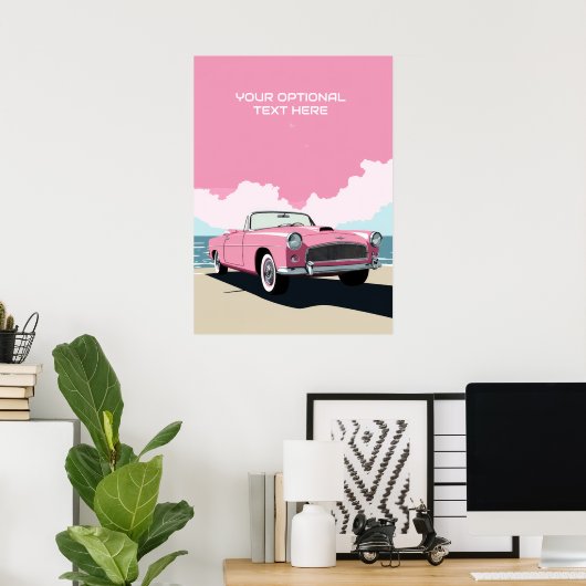 Aangepaste tekst Roze Klassieke Auto Poster (Thuiskantoor)