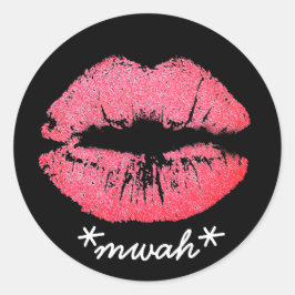 Aangepaste Tekst Roze Lipstick Kiss Lip Make-up Mw Ronde Sticker