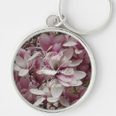 Aangepaste tekst Roze Magnolia Flower Floral Sleut Sleutelhanger (Voorkant)