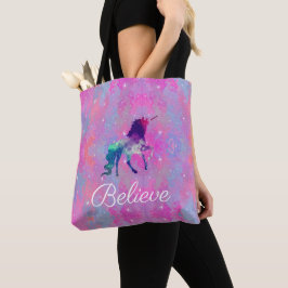 Aangepaste tekst roze/Paarse galaxy Unicorn Canvas Tote Bag