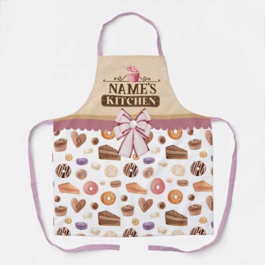 Aangepaste tekst, roze Waterverf cupcake en boog Schort (Voorkant)