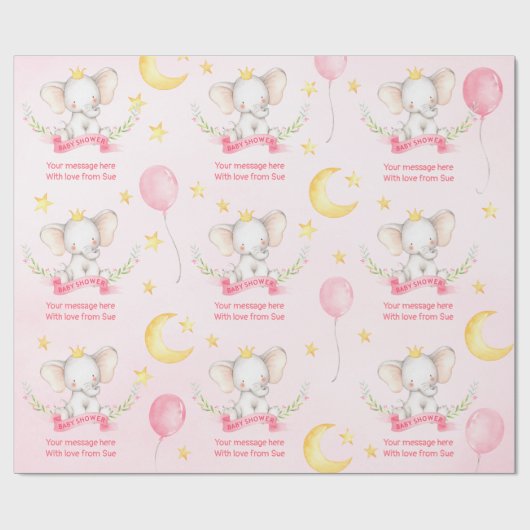Aangepaste tekst Roze Waterverf Olifant Baby showe Cadeaupapier (Vlak)