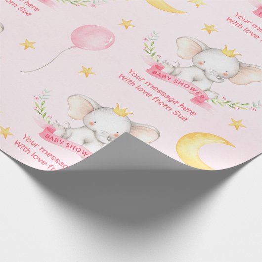 Aangepaste tekst Roze Waterverf Olifant Baby showe Cadeaupapier (Hoek)