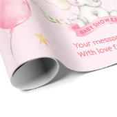 Aangepaste tekst Roze Waterverf Olifant Baby showe Cadeaupapier (Rol Hoek)