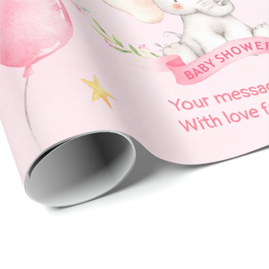 Aangepaste tekst Roze Waterverf Olifant Baby showe Cadeaupapier (Rol Hoek)