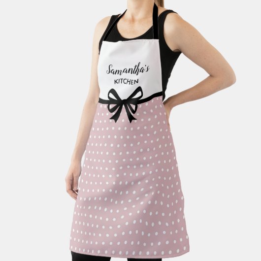 Aangepaste tekst roze witte poka dots schort (Insitu)