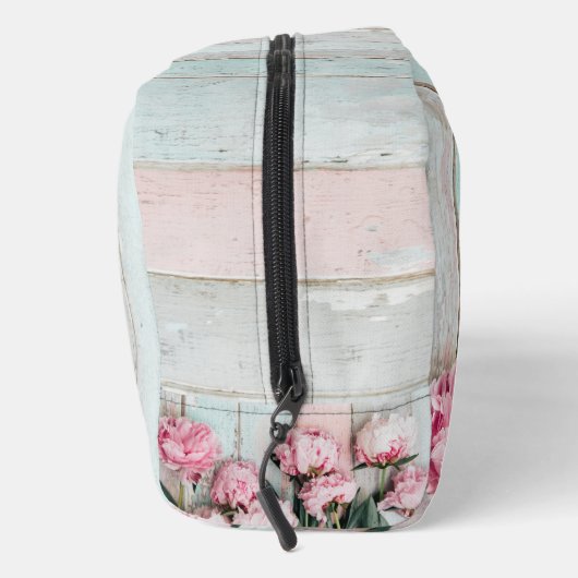 Aangepaste tekst Rustiek pastelhout Roze bloemen M Toilettasje (Rechts)