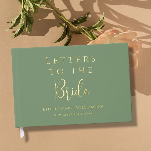 Aangepaste tekst sagegroene gouden letters aan de  gastenboek