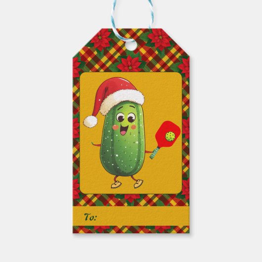 Aangepaste tekst Santa's Pickleball Rally Cadeaulabel (Voorkant)