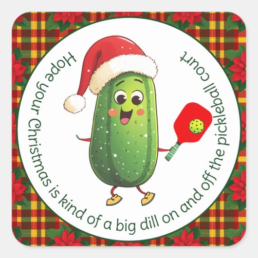 Aangepaste tekst Santa's Pickleball Rally Vierkante Sticker (Voorkant)