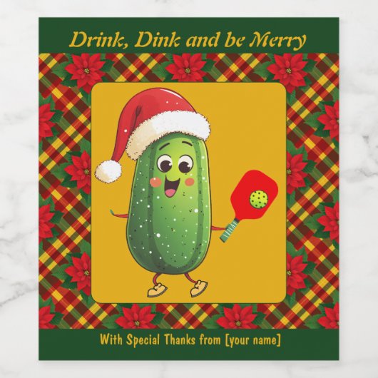 Aangepaste tekst Santa's Pickleball Rally Wijn Etiket (Enkel label)