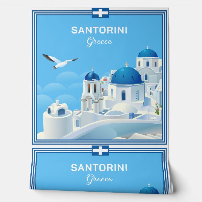 Aangepaste tekst Santorini Griekenland Behang (Afrollen)