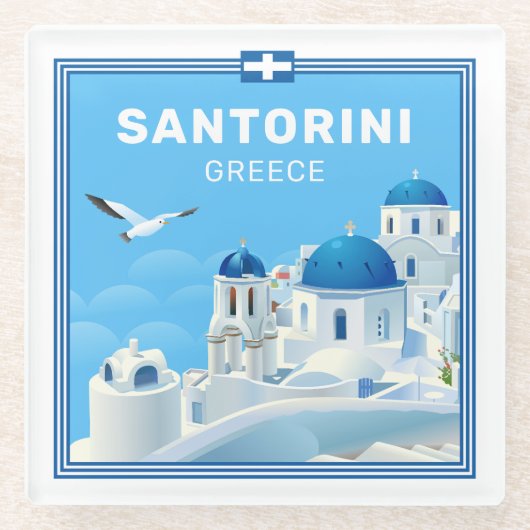 Aangepaste tekst Santorini Griekenland Glazen Onderzetter (Voorkant)