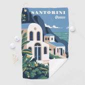 Aangepaste tekst Santorini Griekenland Golfhanddoek (Insitu)