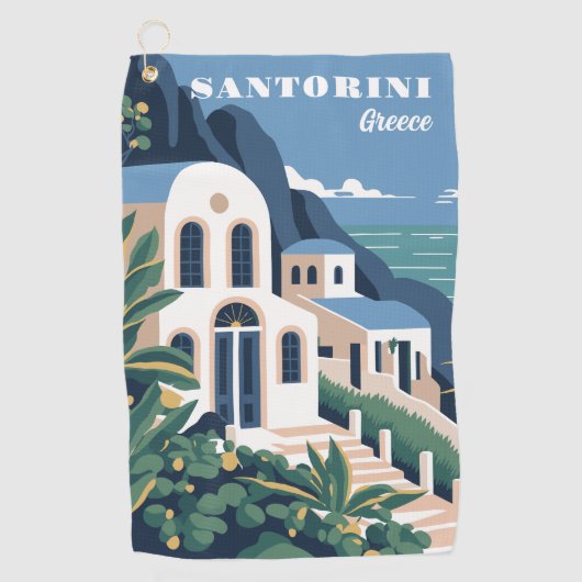 Aangepaste tekst Santorini Griekenland Golfhanddoek (Voorkant)
