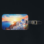 Aangepaste tekst Santorini Griekenland Sunset Bagagelabel<br><div class="desc">Wijzig of verwijder desgewenst de tekstvelden. Verder met behulp van het bewerkingshulpmiddel kunt u elk lettertype en de grootte en kleur ervan desgewenst wijzigen. Zie mijn winkel voor meer objecten in Griekenland.</div>
