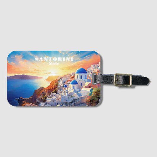 Aangepaste tekst Santorini Griekenland Sunset Bagagelabel (Voorkant (horizontaal))