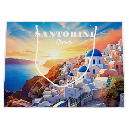 Aangepaste tekst Santorini Griekenland Sunset Groot Cadeauzakje (Voorkant)