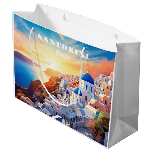Aangepaste tekst Santorini Griekenland Sunset Groot Cadeauzakje (Achterkant Gekanteld)