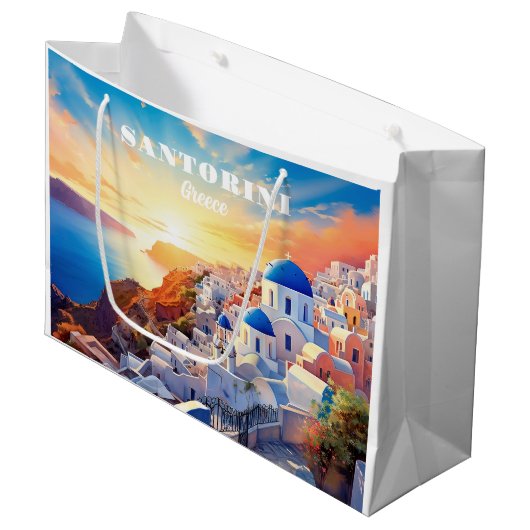 Aangepaste tekst Santorini Griekenland Sunset Groot Cadeauzakje (Voorkant Gekanteld)