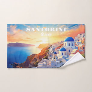 Aangepaste tekst Santorini Griekenland Sunset Handdoek