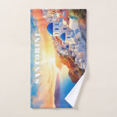 Aangepaste tekst Santorini Griekenland Sunset Handdoek (Handdoek)