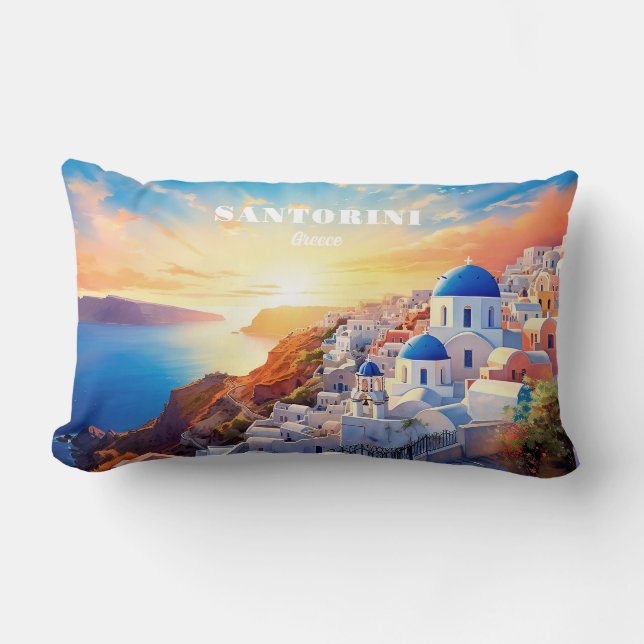 Aangepaste tekst Santorini Griekenland Sunset Kussen (Voorkant)