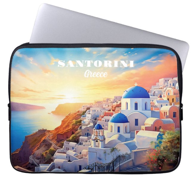 Aangepaste tekst Santorini Griekenland Sunset Laptop Sleeve (Voorkant)
