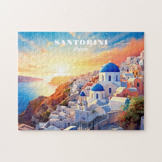 Aangepaste tekst Santorini Griekenland Sunset Legpuzzel (Horizontaal)