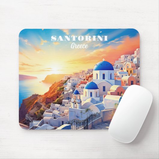 Aangepaste tekst Santorini Griekenland Sunset Muismat (Met muis)
