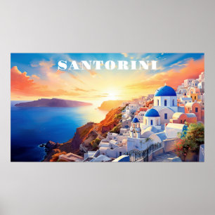 Aangepaste tekst Santorini Griekenland Sunset Poster
