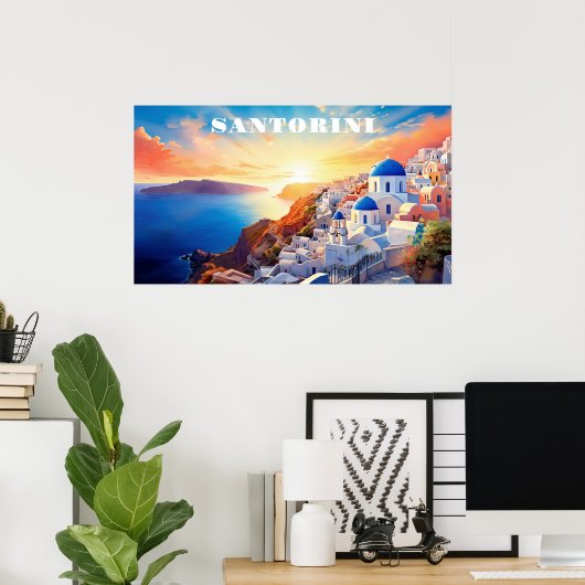 Aangepaste tekst Santorini Griekenland Sunset Poster (Thuiskantoor)