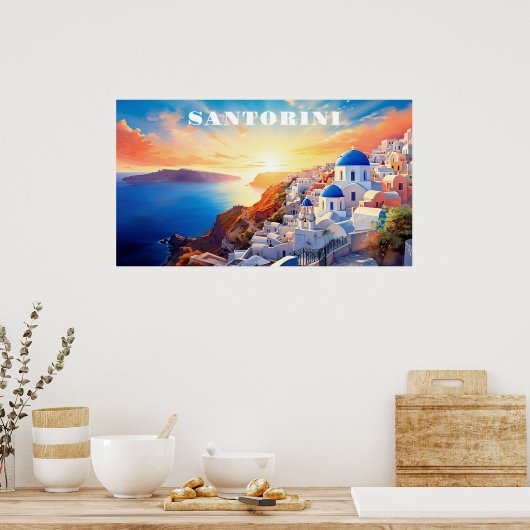Aangepaste tekst Santorini Griekenland Sunset Poster (Keuken)